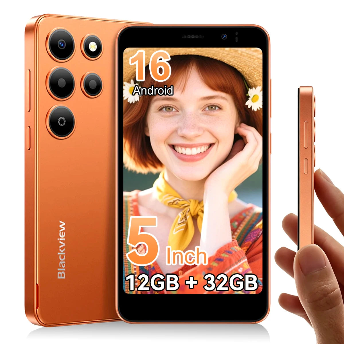 Blackview WAVE 2C Mini Palm Smartphone, 12GB RAM(3GB +9GB RAM) 32GB ROM, 5 Inch Small Screen, Android 16, 3000mAh Battery, 1080P Video Recording, Face Unlock, Google Lens, Free Soft TPU Protective Case