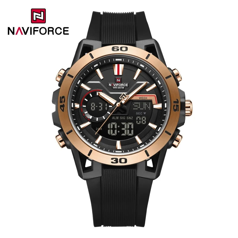 NAVIFORCE Men's Dual Display Sports Watch Analog-Digital Chronograph Alarm Stopwatch Dual Time Zone LED Luminous Waterproof