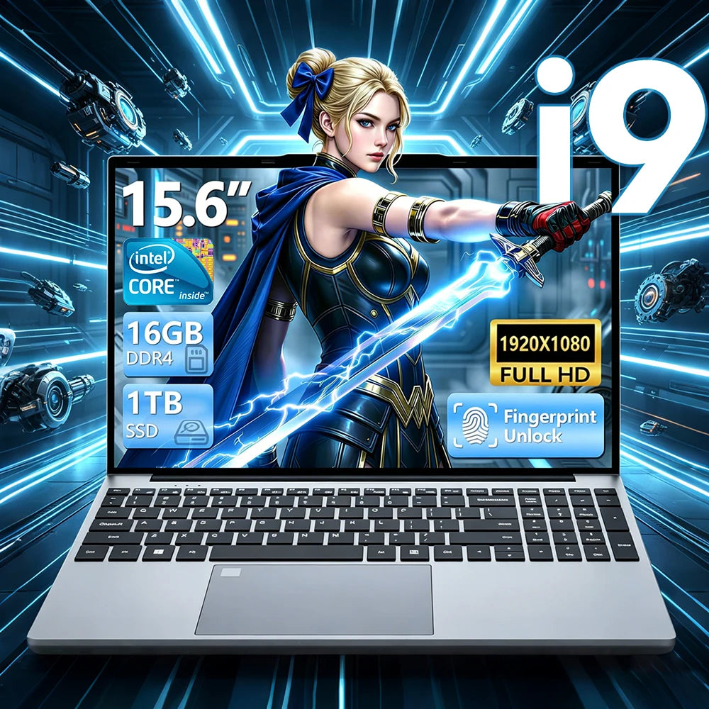 Computadora portátil para juegos de 15,6 pulgadas, Intel Core i9-9900 i3-6100U, Windows 11, 16 GB de RAM, 1 TB SSD, Notebook de oficina, PC Gamer con retroiluminación