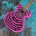 Guitarra eléctrica morada, diapasón de palisandro con incrustaciones de abulón y nácar, 22 trastes, pastillas de doble bobina.