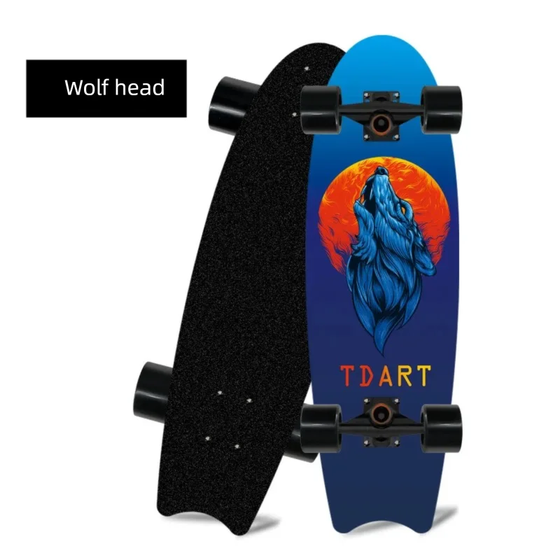 Patineta de madera de arce con cuatro ruedas y diseño de cola de pez, ideal para principiantes, para desplazarse y practicar patinaje urbano.