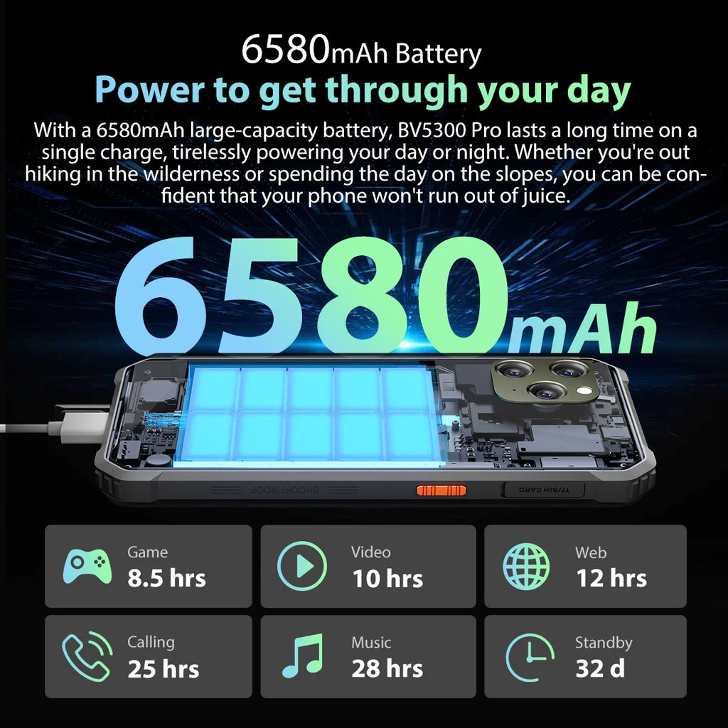 Teléfono resistente Blackview BV5300 PRO, pantalla HD de 6,1", batería de 6580 mAh, 4 GB de RAM y 64 GB de ROM, resistente al agua y al polvo IP68 IP69K