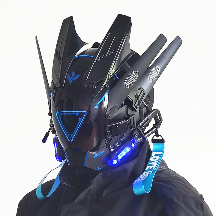 Máscara Cyber punk LED peinado trenza Halloween Navidad juego de rol casco fiesta regalo para adultos ﻿