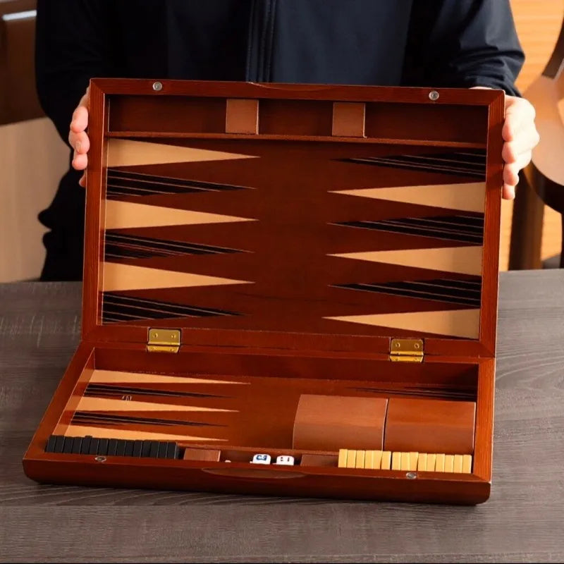 Juego de ajedrez y backgammon profesional de lujo, de madera maciza, tablero grande plegable de 11 a 19 pulgadas, hecho a mano, regalo para juegos de mesa familiares