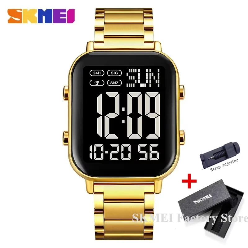 SKMEI 2259 Luxury Waterproof Sport Electronic Mens Wristwatch EL Display Stainless Steel Digital Watch for Men 1859 Reloj Hombre