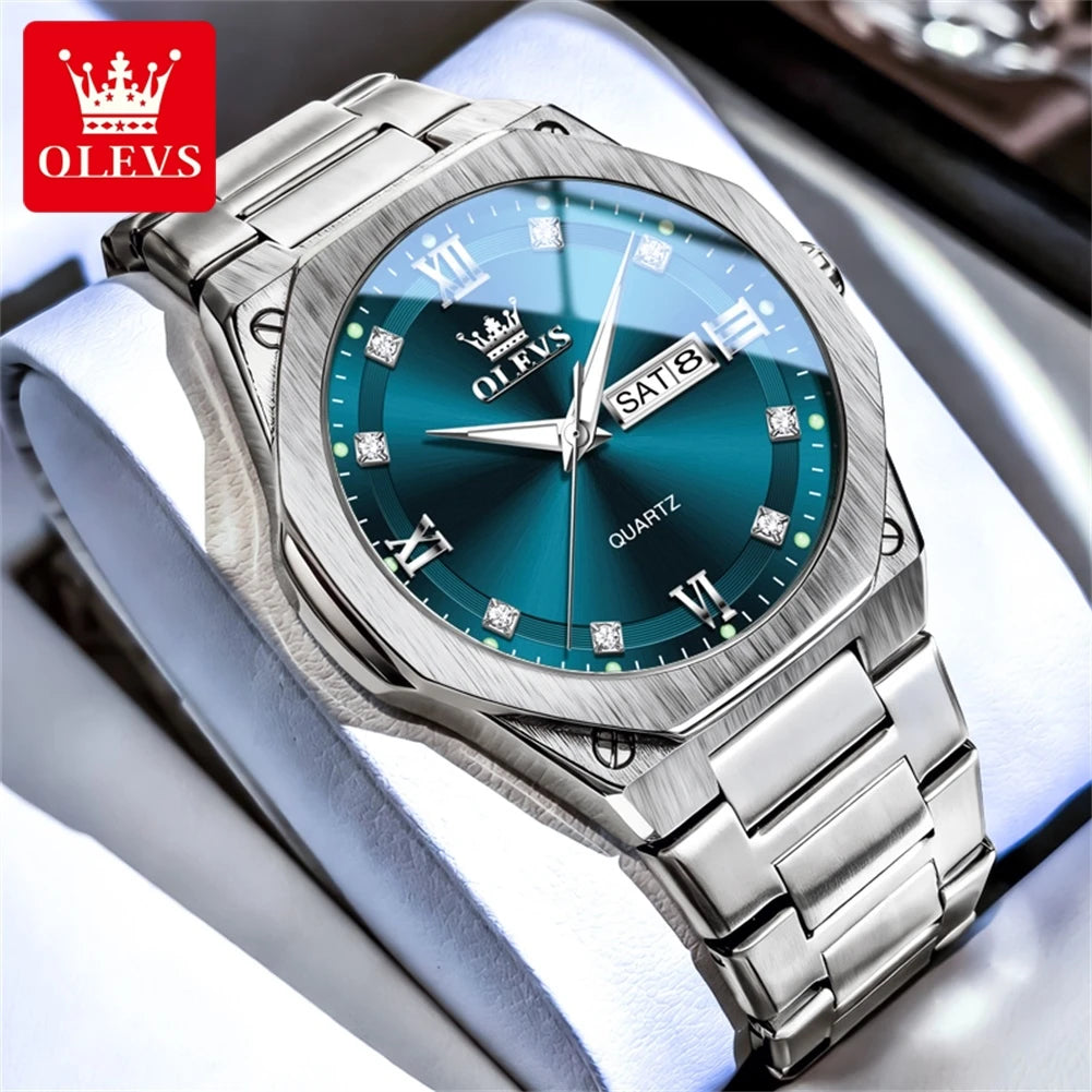 Reloj OLEVS 3736 de marca reconocida para hombre, resistente al agua, luminoso, con fecha automática y mecanismo de cuarzo