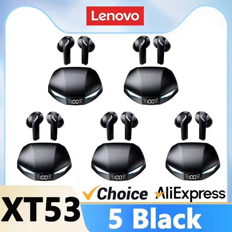Lenovo New  XT53 Bluetooth V5.4 Earphones LED Power Display Gaming Headphones Waterproof Anti-sweat Upgraded Wireless Earbud