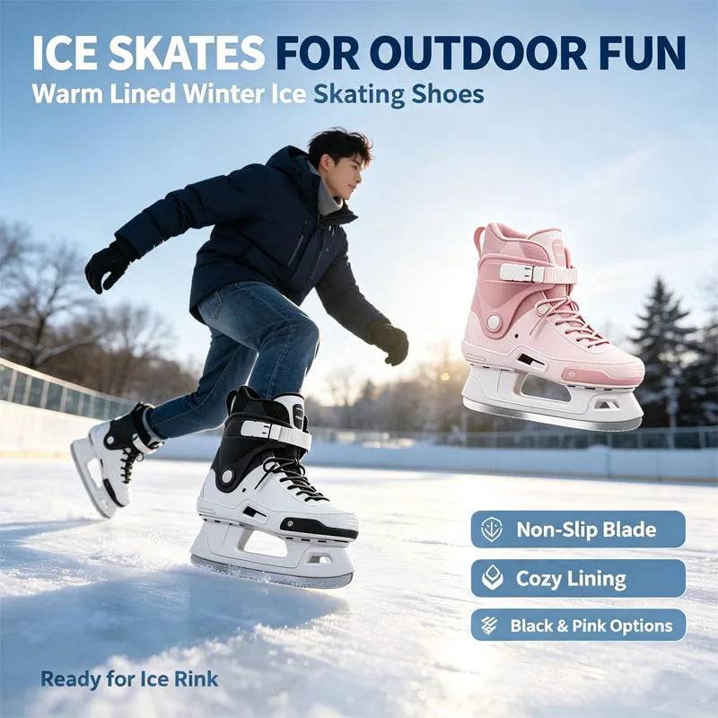 Patines con Hebilla Ajustable para Exteriores y Pistas de Hielo, Patines de Hielo para Adultos, Hombres y Mujeres, Forrados con Tela Polar Gruesa, Zapatos de Patinaje sobre Hielo para Invierno