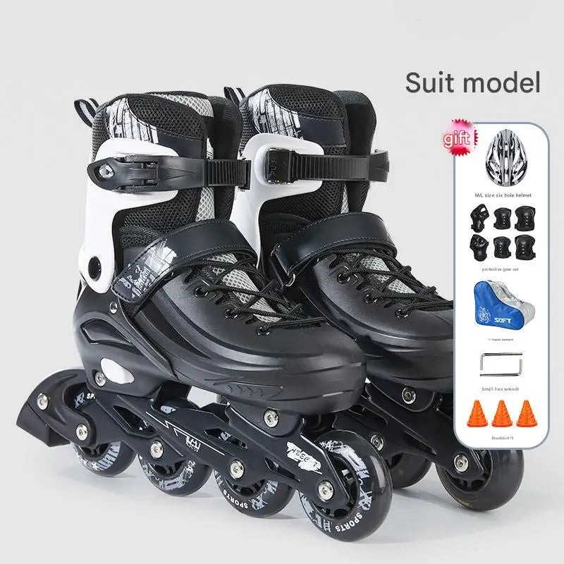 Juego de zapatos de patín en línea parpadeantes con casco, codo, rodilleras, patines de 4 ruedas para niños y mujeres, zapatillas de patinaje al aire libre