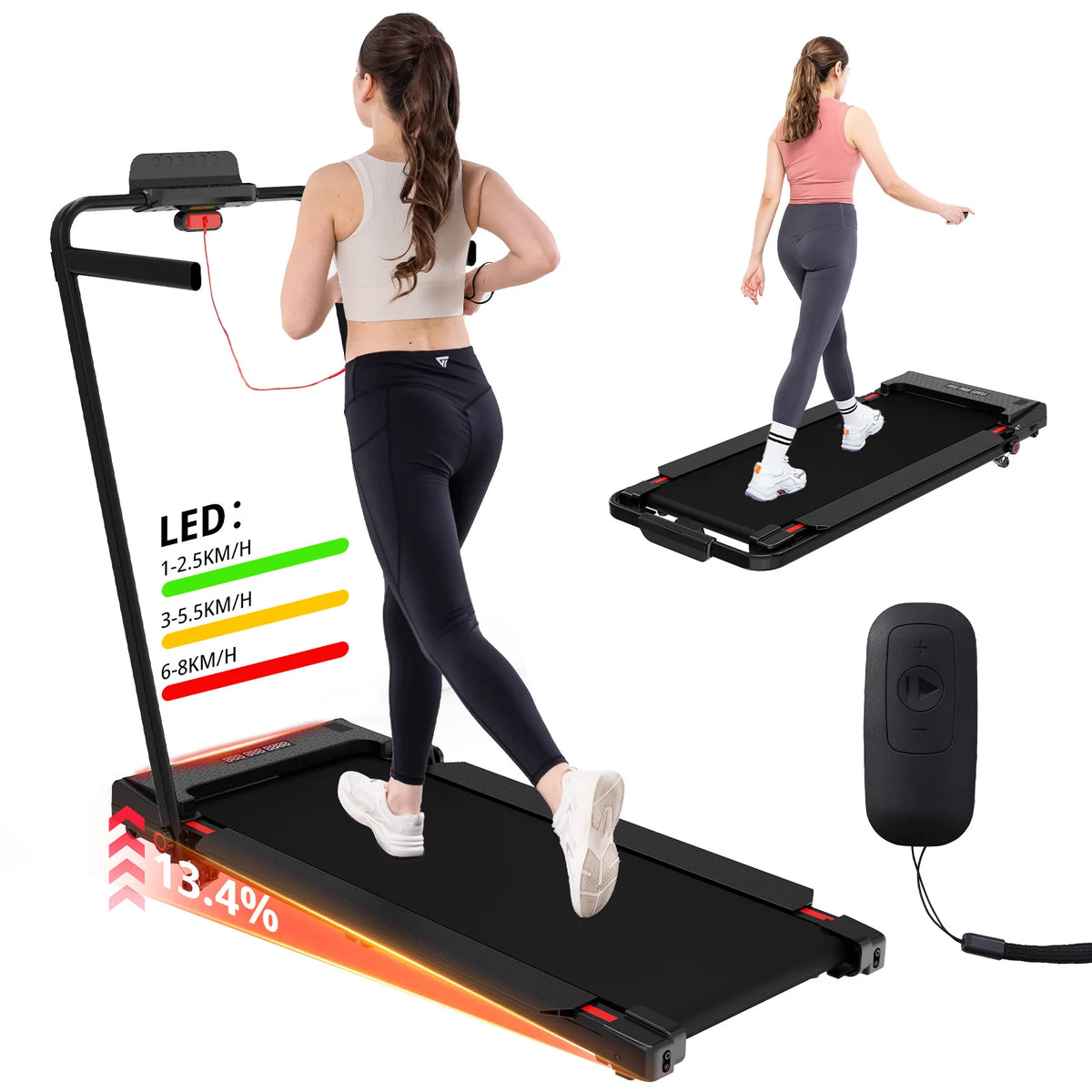 CITYSPORTS PRO Cinta de Correr, Cinta de Correr Eléctrica, Cinta de Correr Plegable para Uso Doméstico, 3 Niveles de Inclinación (10.7%/12.3%/13.4%), Luces Indicadoras LED de Tres Colores, Control Remoto, Pasaman