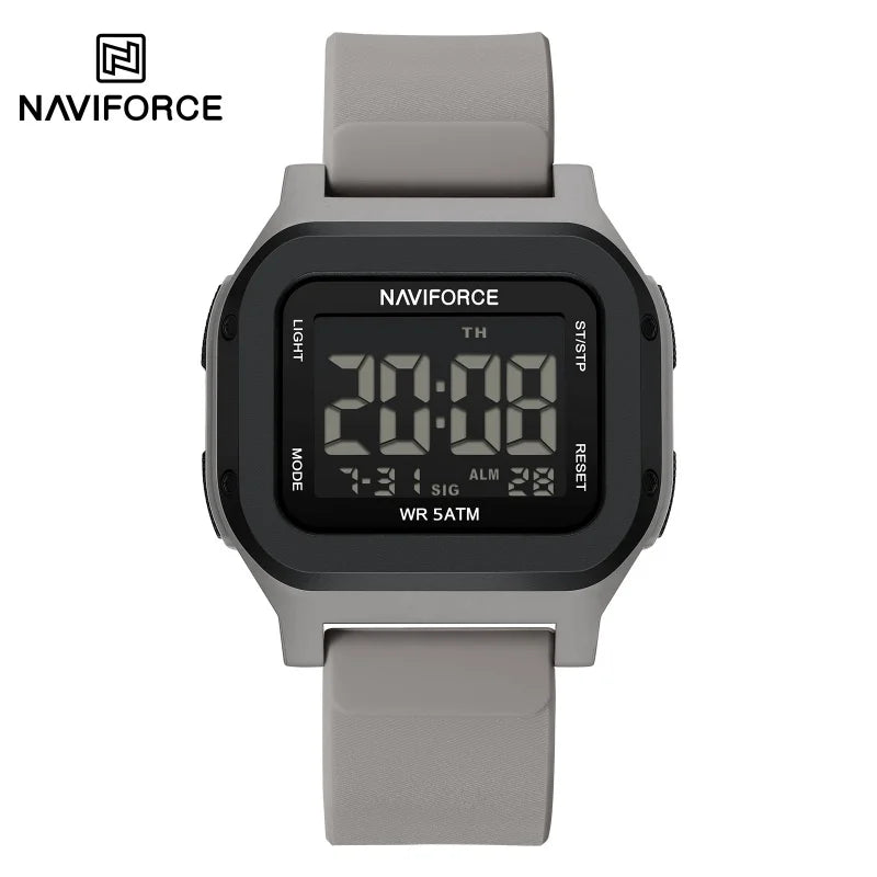 Reloj digital LCD deportivo para hombre NAVIFORCE, resistente al agua 50M, fecha automática, luminoso, correa de silicona suave, tendencias para hombre, reloj de pulsera diario para exteriores