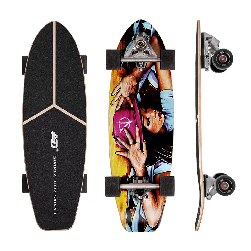 Tabla de Surf Skate Profesional de 8 Capas de Arce Ruso con Patrón Colorido para Calle, Cruiser, Land Surfskate y Uso en Exteriores