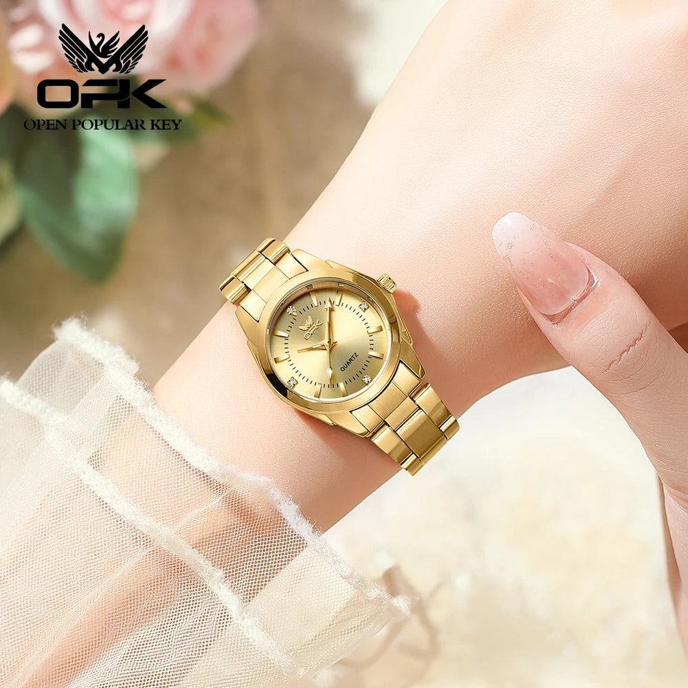 Reloj de cuarzo OPK 6002 para mujer, esfera elegante, correa de acero inoxidable, reloj de pulsera para dama