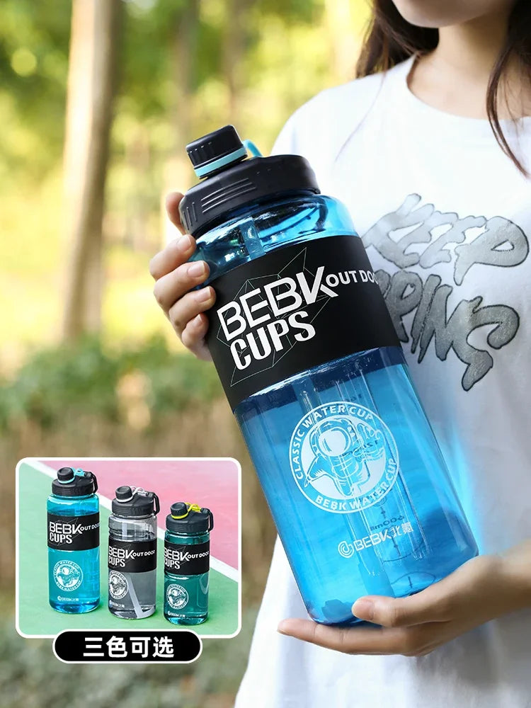 Botella de agua resistente para gimnasio, 2L, 3L, más grande, para deporte, con pajita, escuela, sin BPA, botellas de bebida, hervidor de viaje