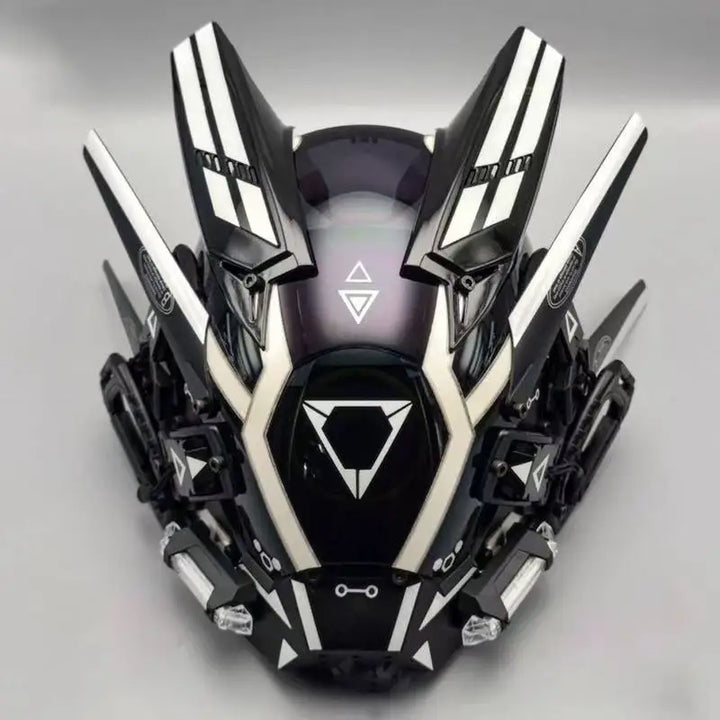 Máscara facial completa negra Cyberpunk, disfraz de cosplay de Halloween, casco técnico futurista, luz LED, caballero punk