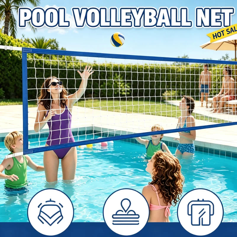 Red de voleibol portátil de nailon para piscina, plegable y ajustable, malla de repuesto para juego de voleibol acuático con borde azul para piscina