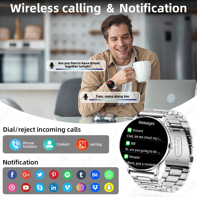 New Steel Smart Watch Men Bluetooth Call Full Touch Bluetooth Call Heart Rate Sleep Monitoring Waterproof Sport Smartwatch Women