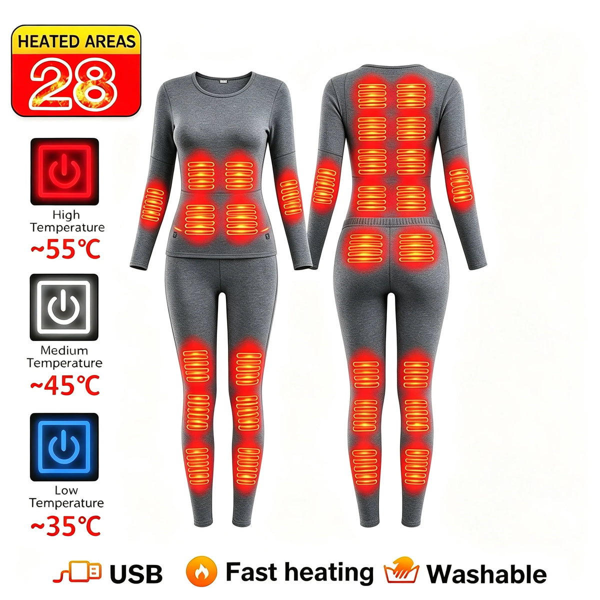 Ropa Interior Térmica Eléctrica con 52 Zonas de Calor, Ropa Térmica de Invierno para Hombre y Mujer, Chaqueta Calefactora, Accesorios de Invierno