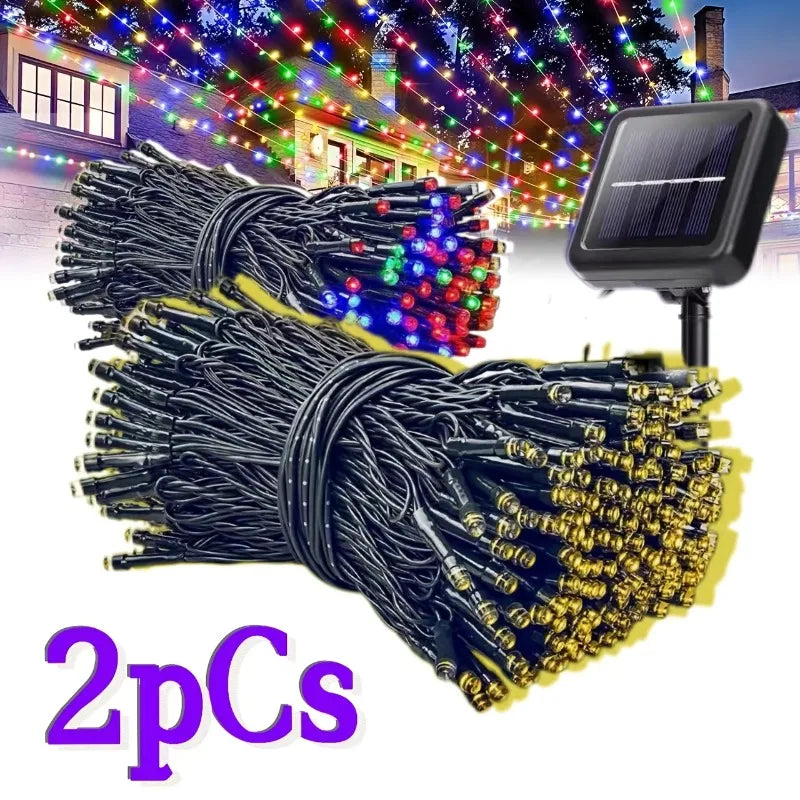1/2 unidades de guirnalda de luces solares de 100 LED, impermeables, con 8 modos de iluminación, para decoración de patios, jardines, árboles, fiestas, Navidad y Halloween
