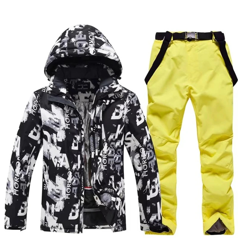 -30, Conjuntos de trajes de nieve para hombre, traje de snowboard, ropa de esquí, chaqueta de esquí y pantalón con pechera, traje de snowboard, invierno al aire libre