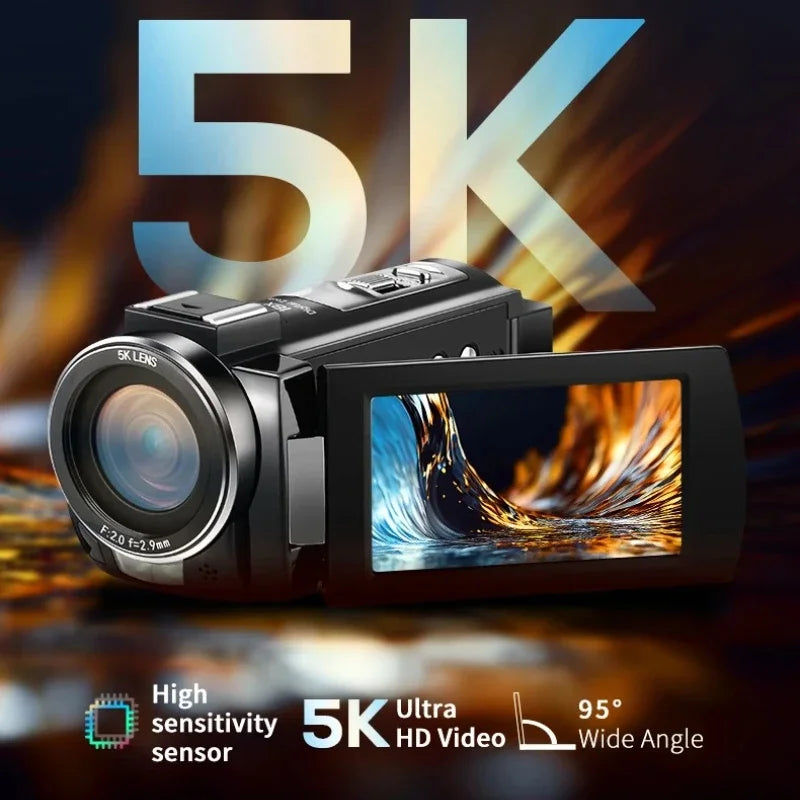 Videocámara Digital AE20 5K con Visión Nocturna Infrarroja, Zoom 18X y Pantalla Táctil de 3 Pulgadas, Transmisión en Vivo por WiFi para Vlogs de YouTube con 32GB