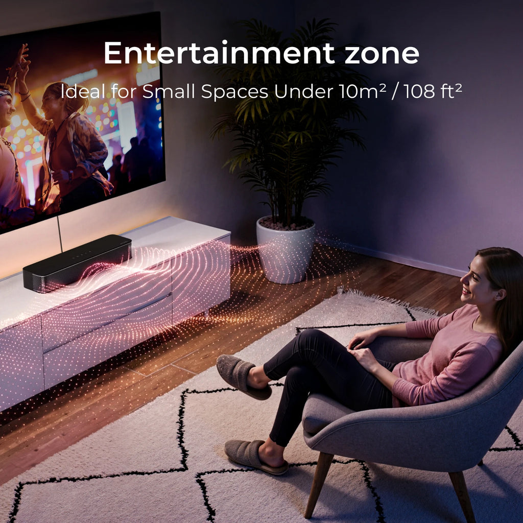 Barra de sonido compacta ULTIMEA 2.1ch para TV, subwoofer integrado de 3 pulgadas, control mediante aplicación, potencia máxima de 120 W, barra de sonido todo en uno para PC y juegos, barra de sonido Bluetooth 5.4 para