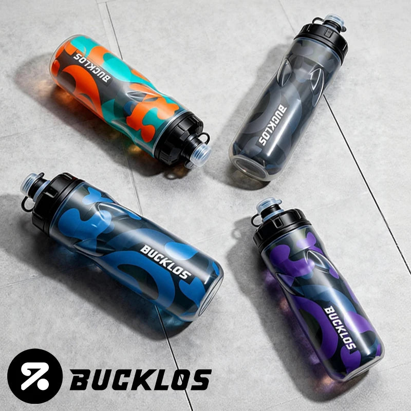 Botella de agua aislada para bicicleta BUCKLOS, 610 ml, sin BPA, con protección contra el hielo, botella de agua con sistema de apretar, a prueba de fugas, para bicicleta de carretera.