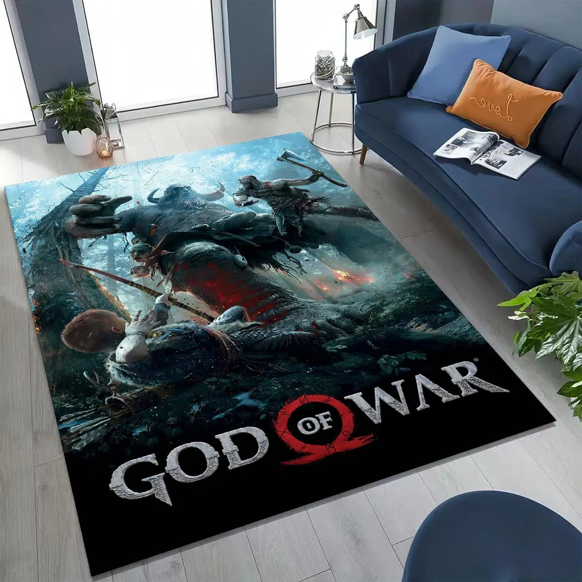 Alfombra de juego 3A de Kratos de God of War Classics para dormitorio, sala de estar, sofá, felpudo de decoración para el hogar, alfombrilla grande antideslizante para juegos de niños
