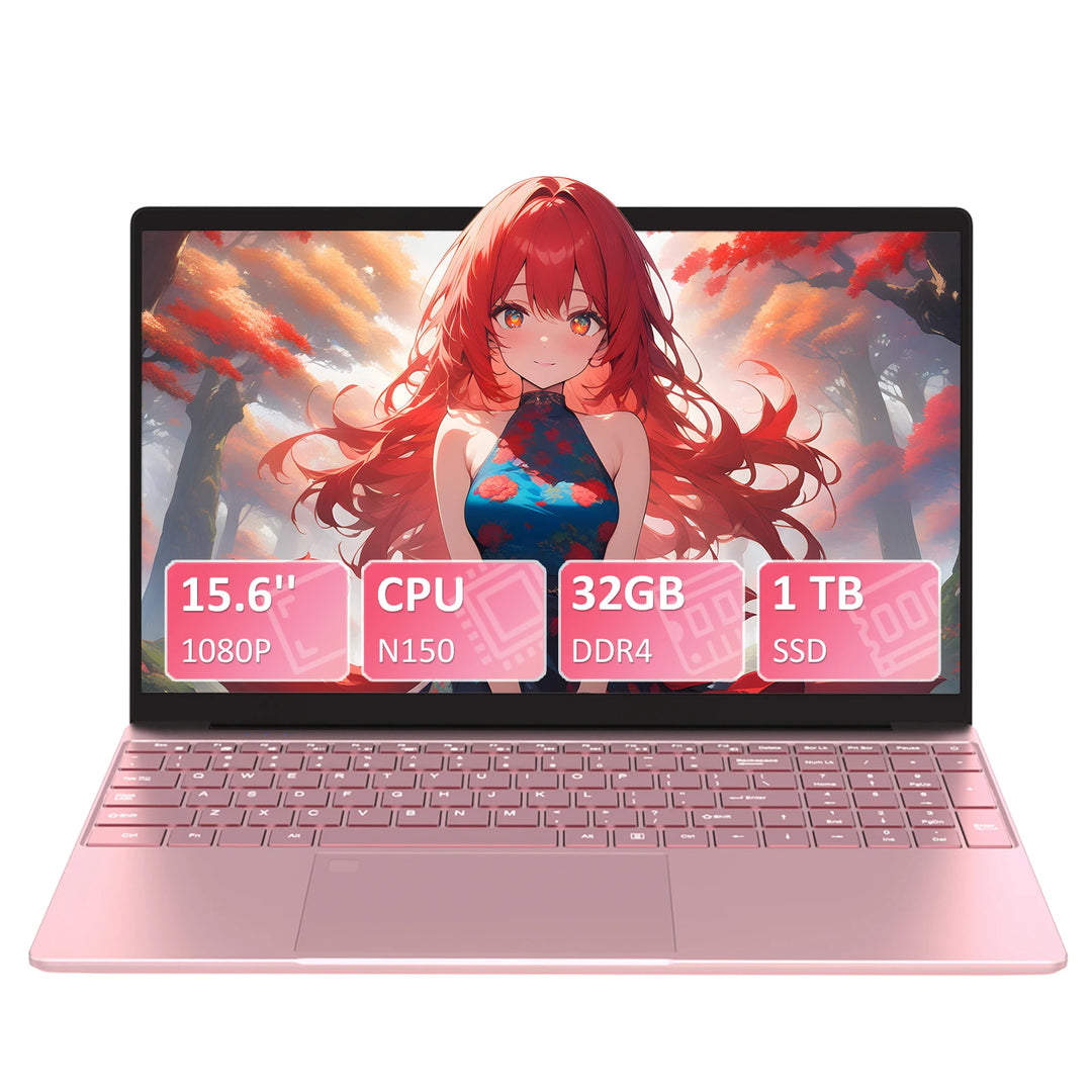 Portátil rosa de 15,6 pulgadas con pantalla FHD IPS, procesador Intel N150, 32 GB de memoria RAM DDR4, disco SSD de 1 TB, Windows 11 Pro, resolución 1920x1080, Wi-Fi de doble banda, Bluetooth 5.0: portátil, ordenador p