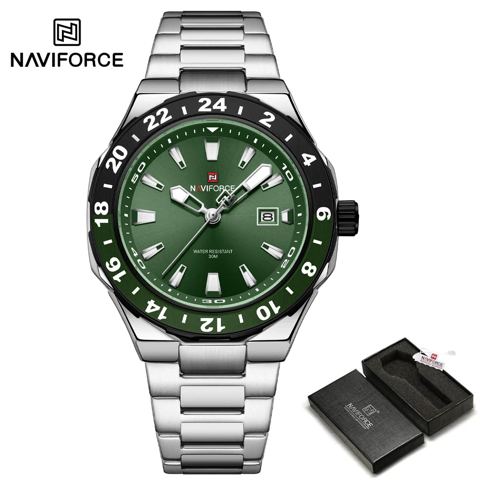 NAVIFORCE 2025 Nuevo Reloj para Hombre Estilo Negocios Clásico Reloj de Pulsera de Cuarzo de Lujo Azul y Dorado Acero Inoxidable Masculino