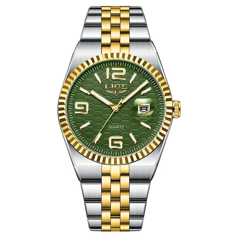 Reloj de pulsera de cuarzo LIGE para hombre, esfera de panal color azul Tiffany, luminoso, resistente al agua 3ATM, reloj de negocios para hombre