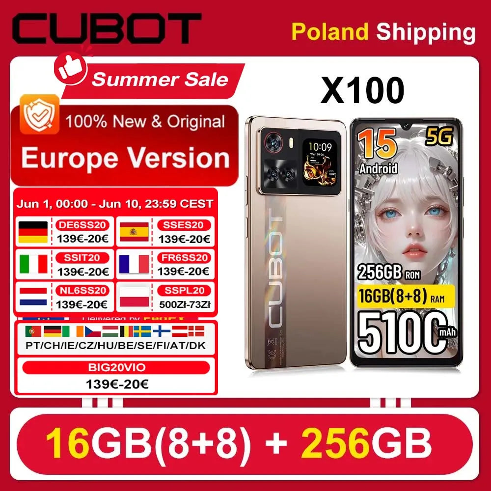 [Envíos desde Polonia] Cubot X100 Android 15 5100mAh 33W NFC Smartphone 5G 6.88" 16GB(8+8) RAM 256GB ROM Teléfono Móvil 64MP