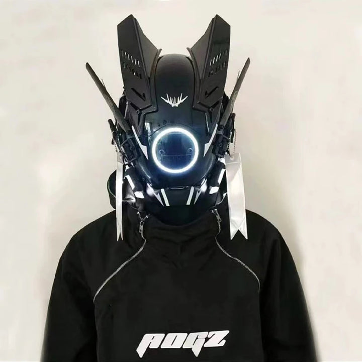 Máscara de casco nuevo Cyberpunk Samurai Robot Tech Shinobi especial Punk Techwear con luz Led máscara de Cosplay juguete niños regalo de Halloween ﻿