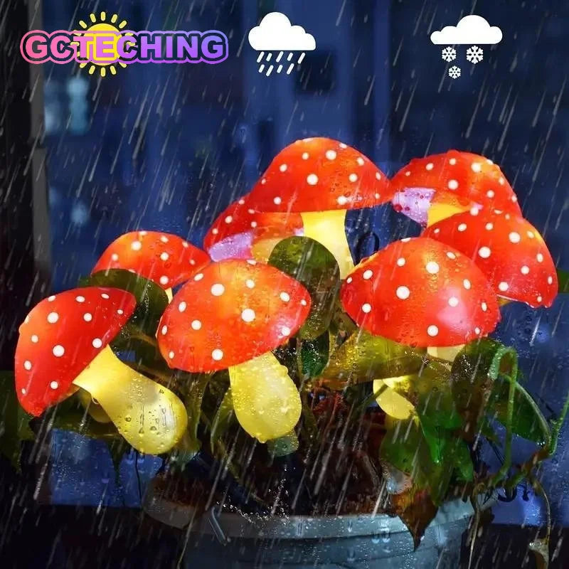 Solar Outdoor Lights, Cute Garden Mushroom Outdoor Decorative Pile String Lights, Solar Waterproof Outdoor Lights