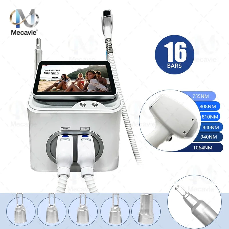 Dispositivo de Depilación Láser de Diodo Picosegundo 2 en 1 de 6000W Soprano 808+, Láser Picosegundo para Eliminación de Tatuajes, Depilación Permanente