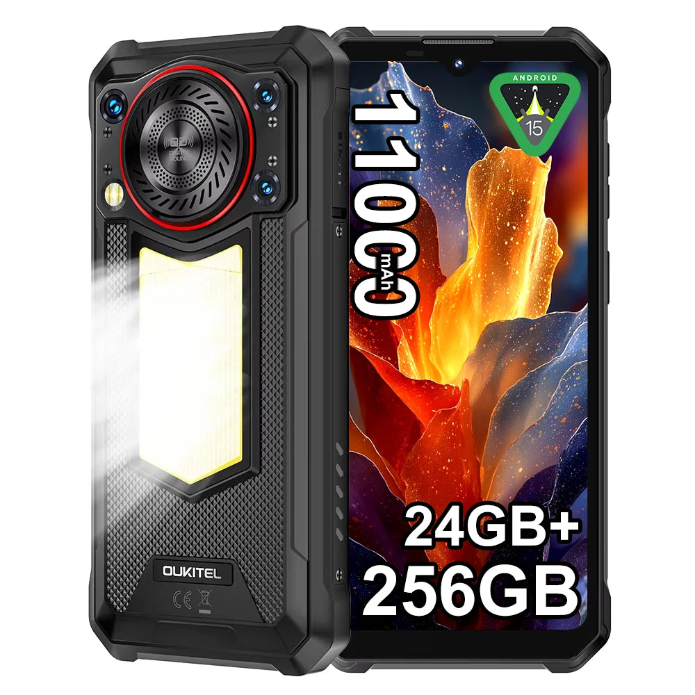 OUKITEL WP53 PRO, Teléfono Inteligente Resistente con Android 15, 24GB (8+16) + 256GB, 11000mAh, 50MP, Linterna para Camping, Altavoz, Pantalla de 6.52'', NFC
