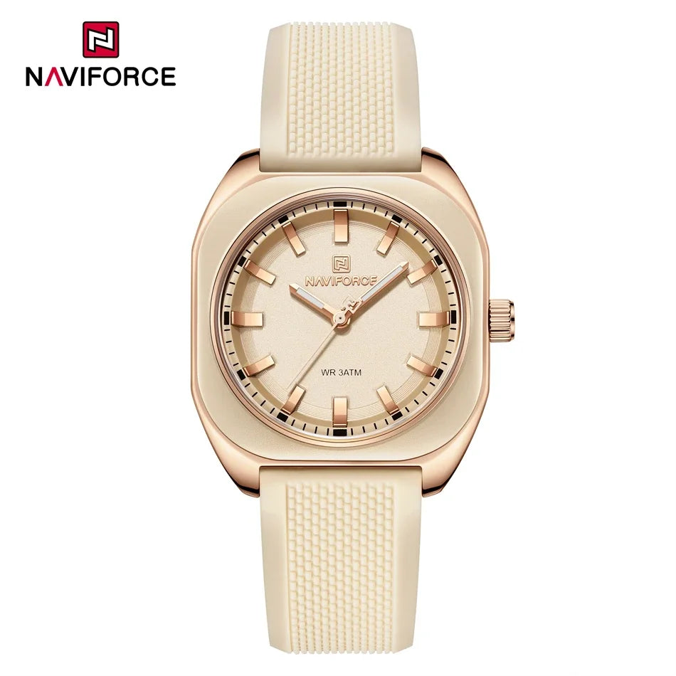 NAVIFORCE Fashion Quartz Watches For Women Comfort Silicone Band Ladies Daily Waterproof Casual Wristwatch Female Timepiece Gift