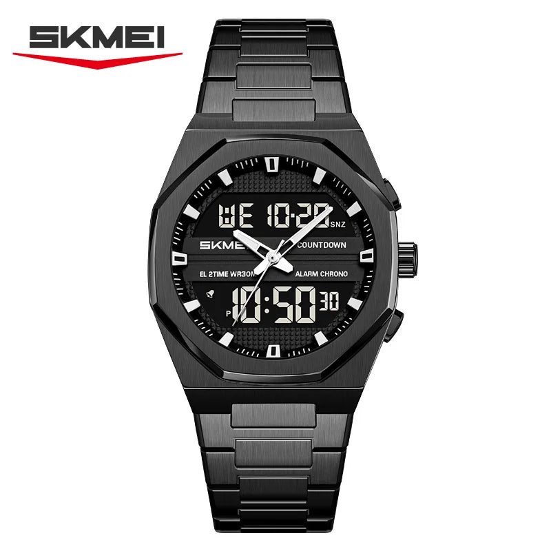 Reloj digital de cuarzo SKMEI 2624 para hombre, estilo casual, deportivo y de negocios, con doble pantalla, cronógrafo y correa de muñeca.