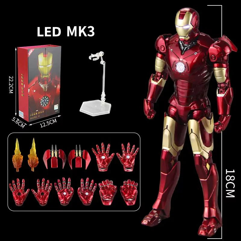 Figura de Acción ZDTDS Marvel Avengers Iron Man Serie Mark con Luz LED, Modelo Coleccionable para Adultos, Juguete de Exhibición