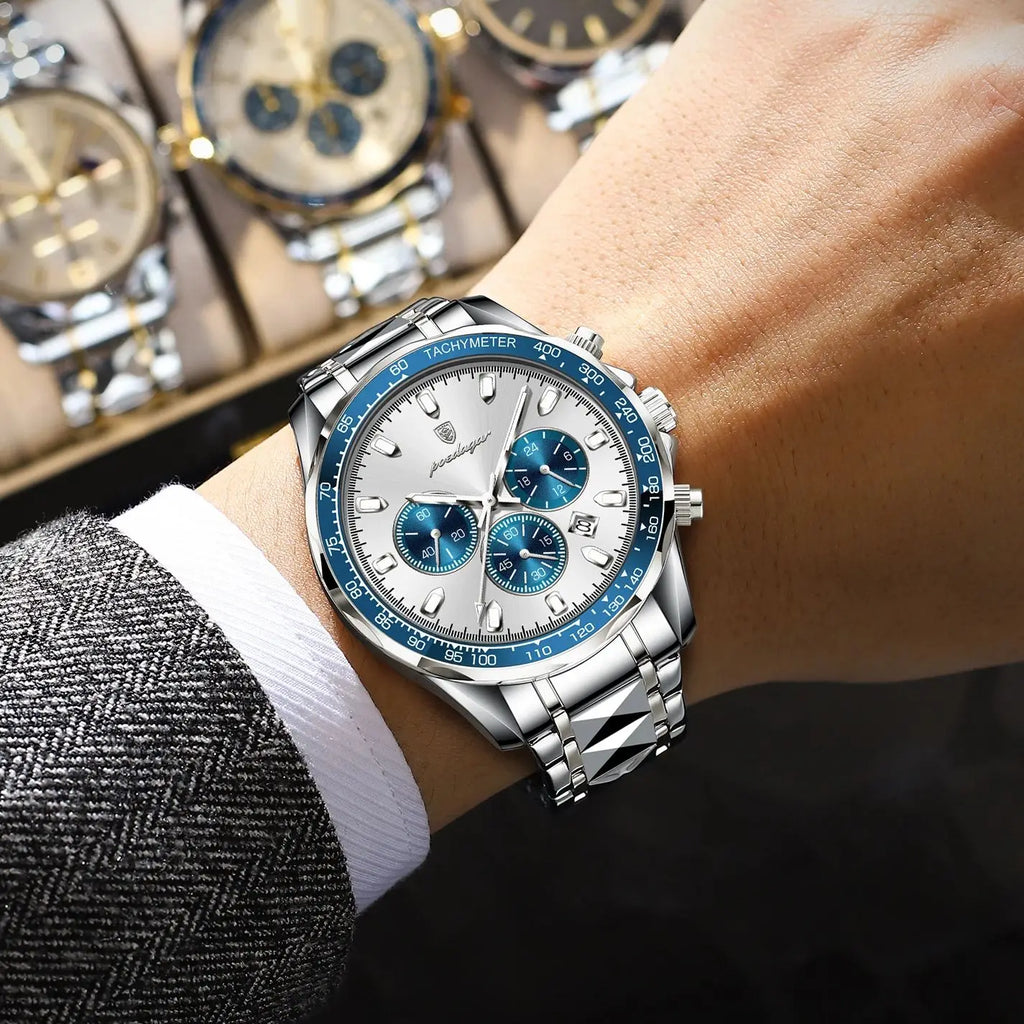 Reloj de lujo para hombre POEDAGAR, resistente al agua, luminoso, de acero inoxidable, cronógrafo, con fecha, reloj de cuarzo de negocios para hombre