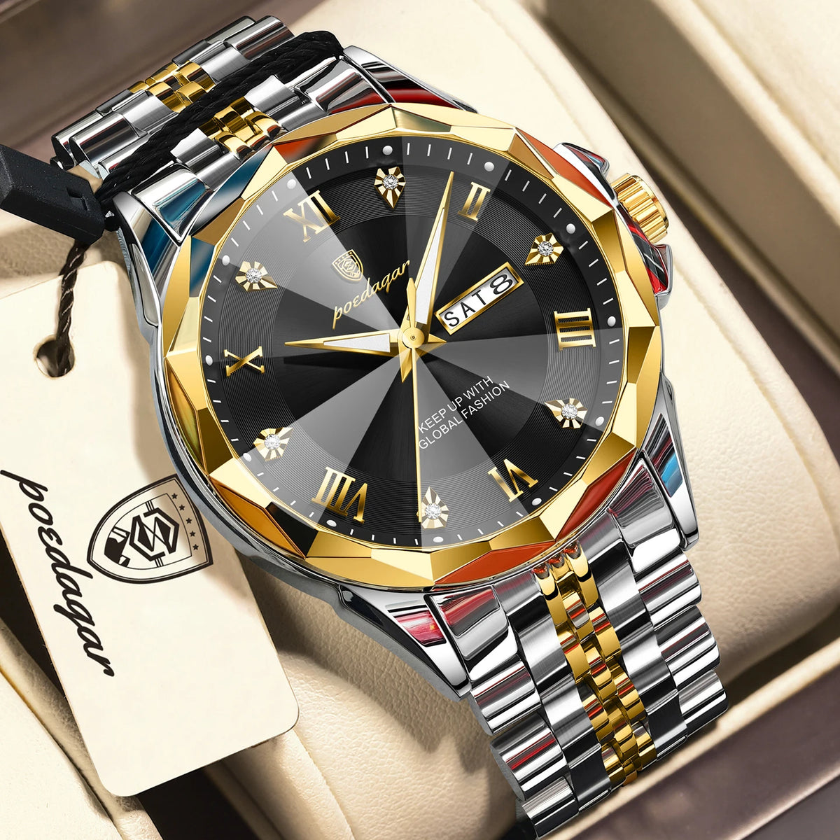 POEDAGAR Fashion Quartz Men Clock Waterproof Luminous Date Week Sport Men's Watch Stainless Steel Business Watches For Man Reloj