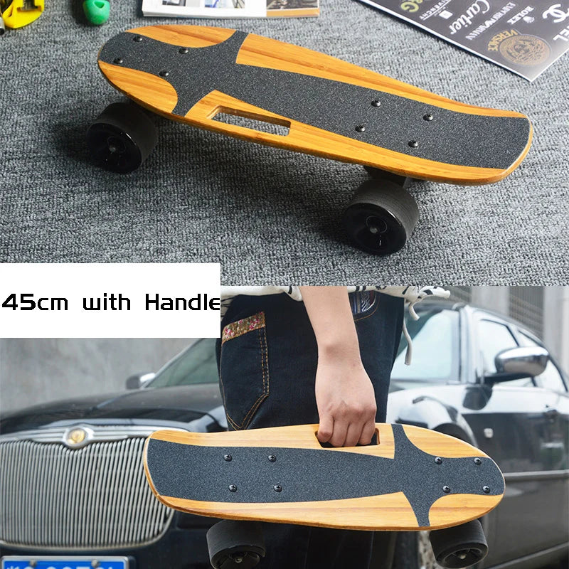 Mini monopatín corto de bambú para niños y niñas, patineta portátil para peces, tabla larga, patinetes de rodillo, 45, 56cm
