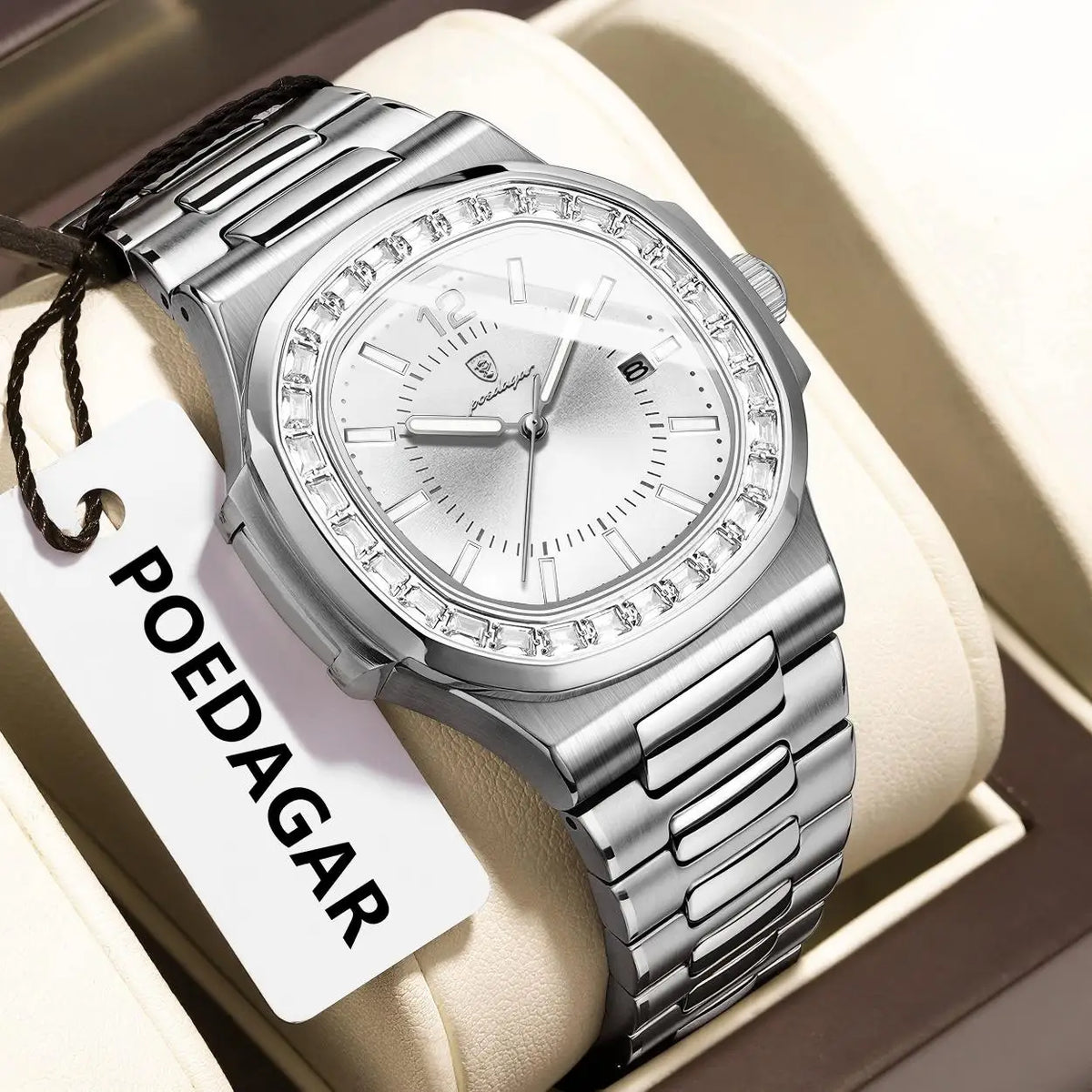 Reloj de pulsera para hombre POEDAGAR de lujo, cuadrado, resistente al agua, con fecha, luminoso, de cuarzo, de acero inoxidable, estilo ejecutivo y a la moda