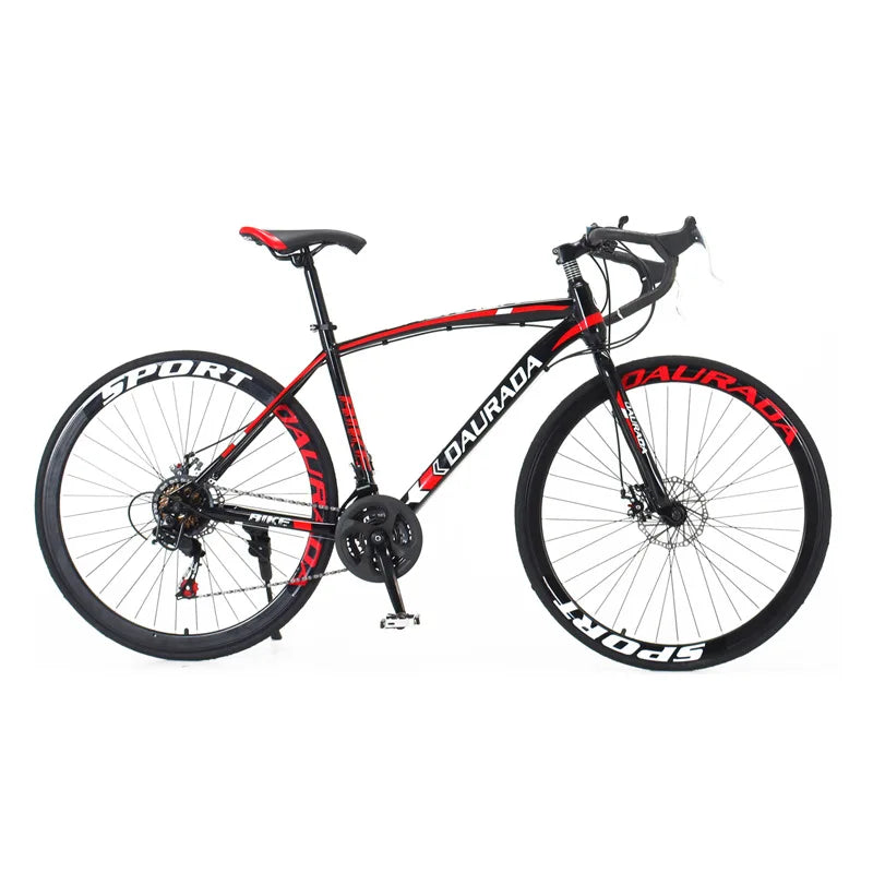 Bicicleta de carretera de 27.5 pulgadas con doble freno de disco, cuadro de acero al carbono, llanta de 40 mm, 21 velocidades, vehículo de carreras resistente con neumáticos de alta fricción.
