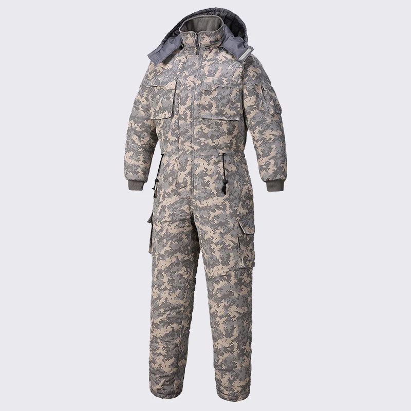 Mono impermeable de invierno para hombre y mujer, Parka de esquí de una pieza, mono, chaqueta de camuflaje para deportes al aire libre, monos cálidos con capucha