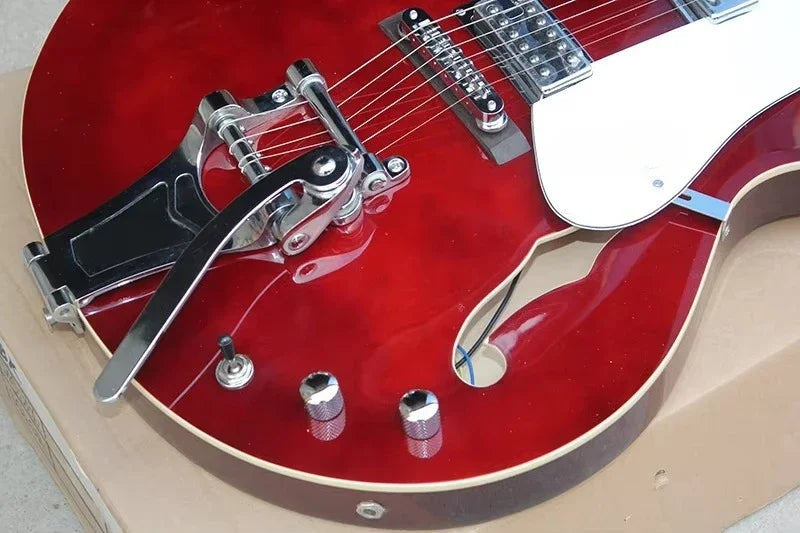 Guitarra Eléctrica Semihueca Color Vino Tinto, Guitarra Eléctrica de 6 Cuerdas