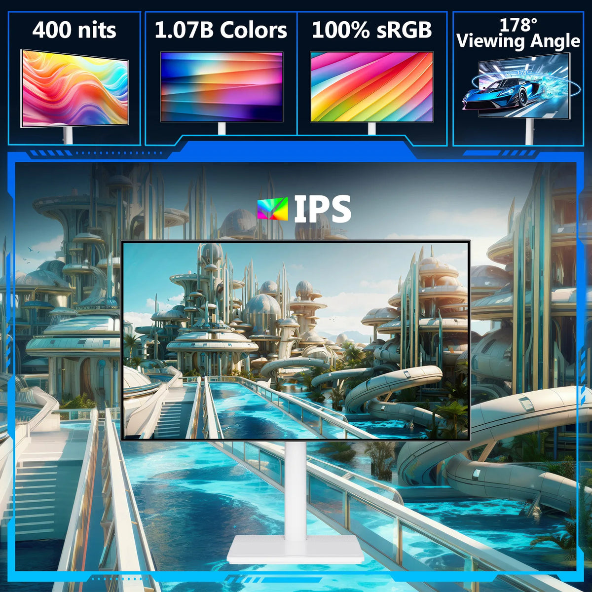 Monitor X AGEX de 27 Pulgadas con Biseles Ultrafinos, 4K 3840 x 2160 UHD, 60 Hz, 16:9 IPS LED, Brillo de 400cd/m², FreeSync y Eye-Care, HDR10, 100% sRGB, Compatible con VESA, Altura Ajustable