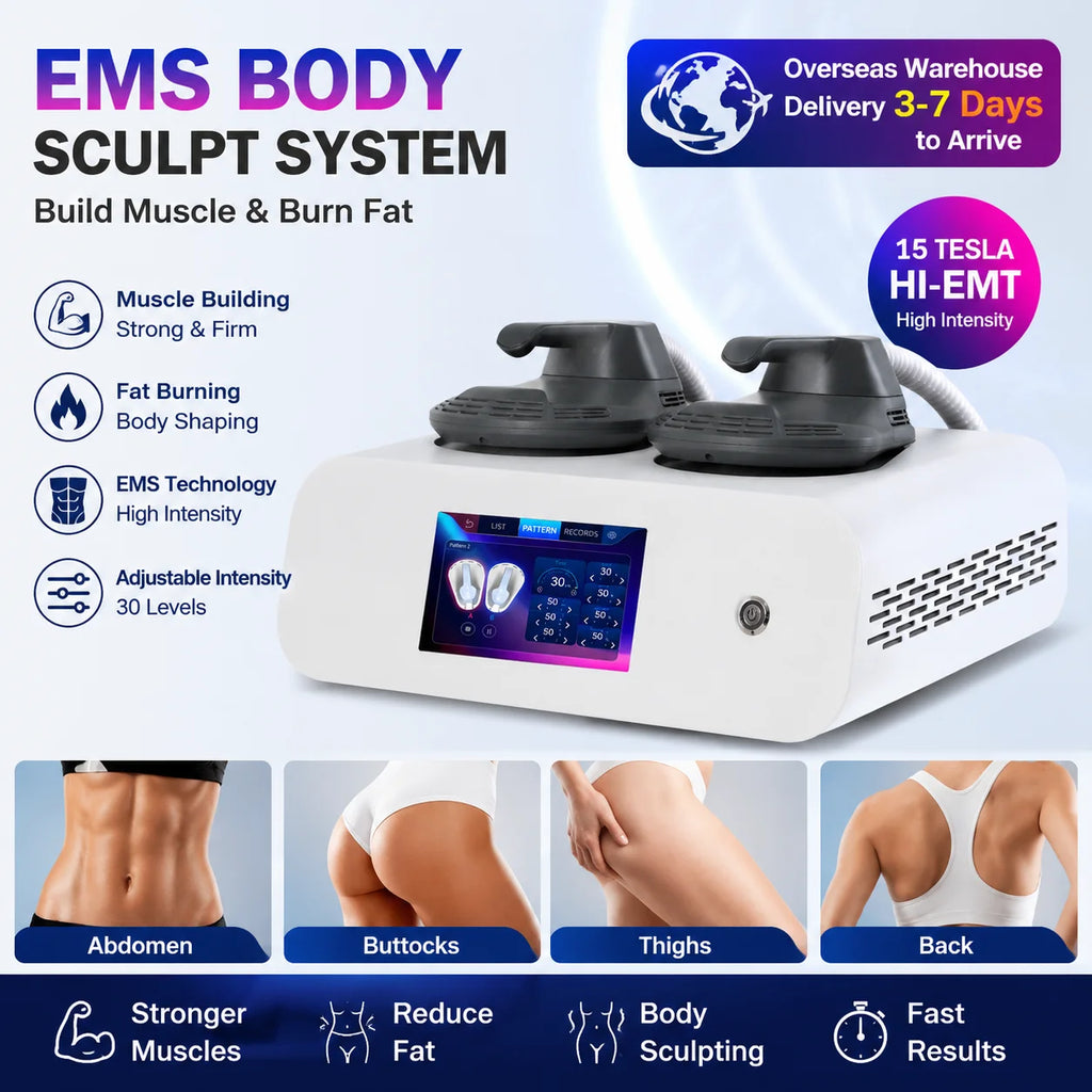 Máquina Portátil de Contorno Corporal por Radiofrecuencia Myoslim Electromagnetic Muscle Builder de 15 Tesla y 6500W para Adelgazar y Perder Peso