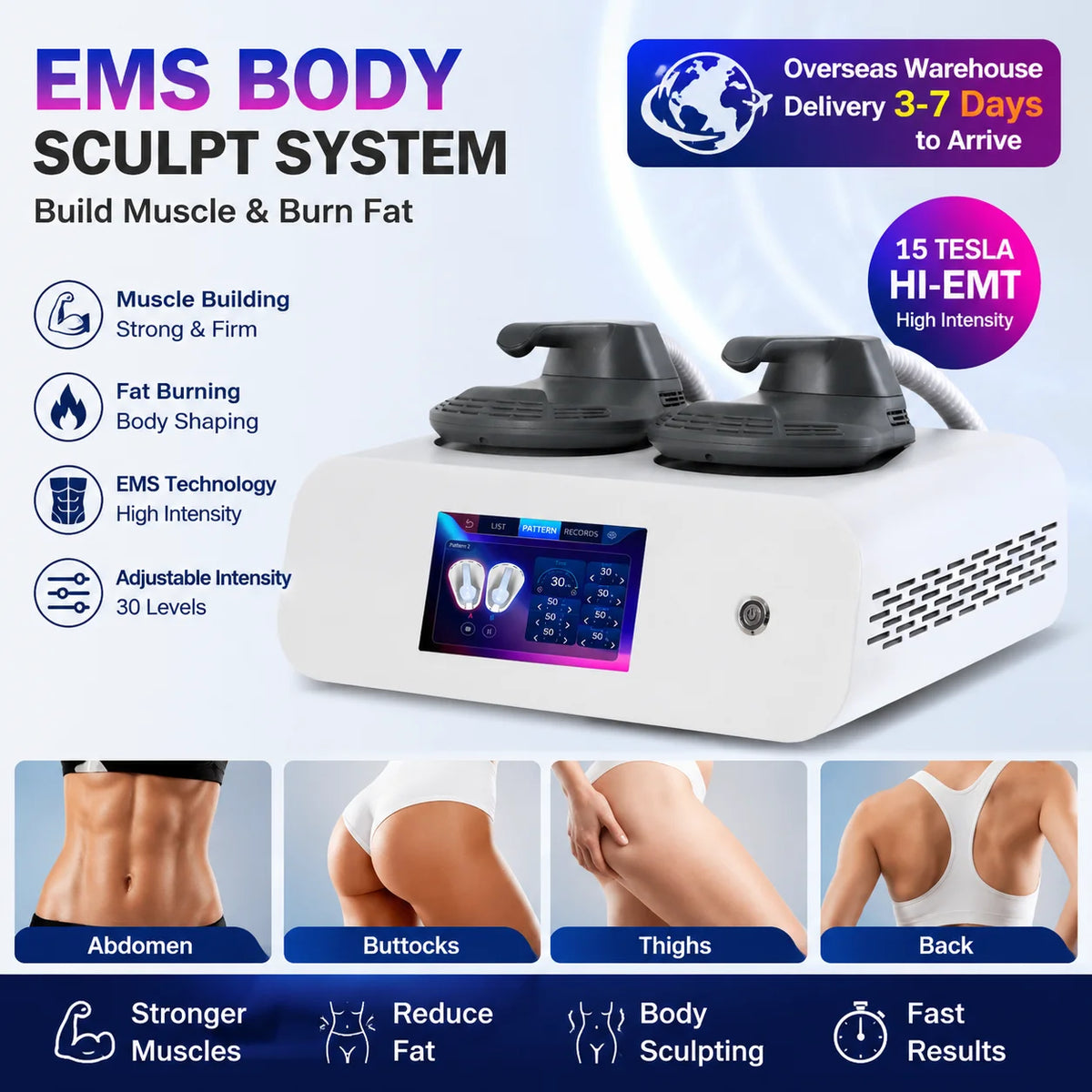Máquina Portátil de Contorno Corporal por Radiofrecuencia Myoslim Electromagnetic Muscle Builder de 15 Tesla y 6500W para Adelgazar y Perder Peso