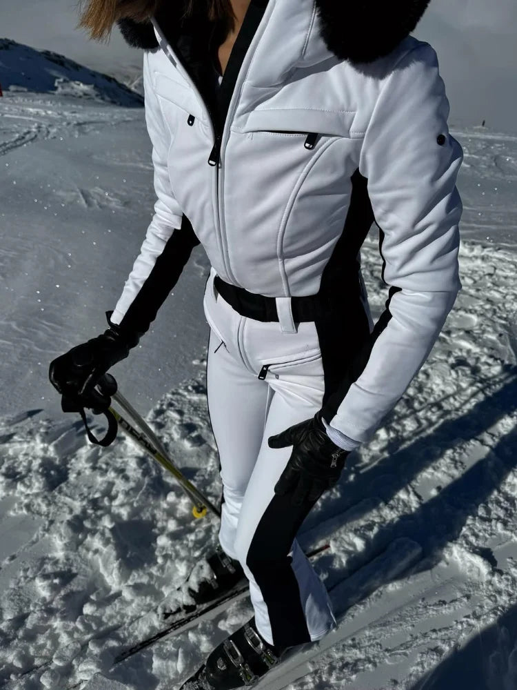 Traje de Esquí para Mujer, Nuevo Modelo de Invierno, Ajustado, Mono de Nieve, a la Moda, con Cinturón Ajustable, Impermeable, Cortavientos y Cálido